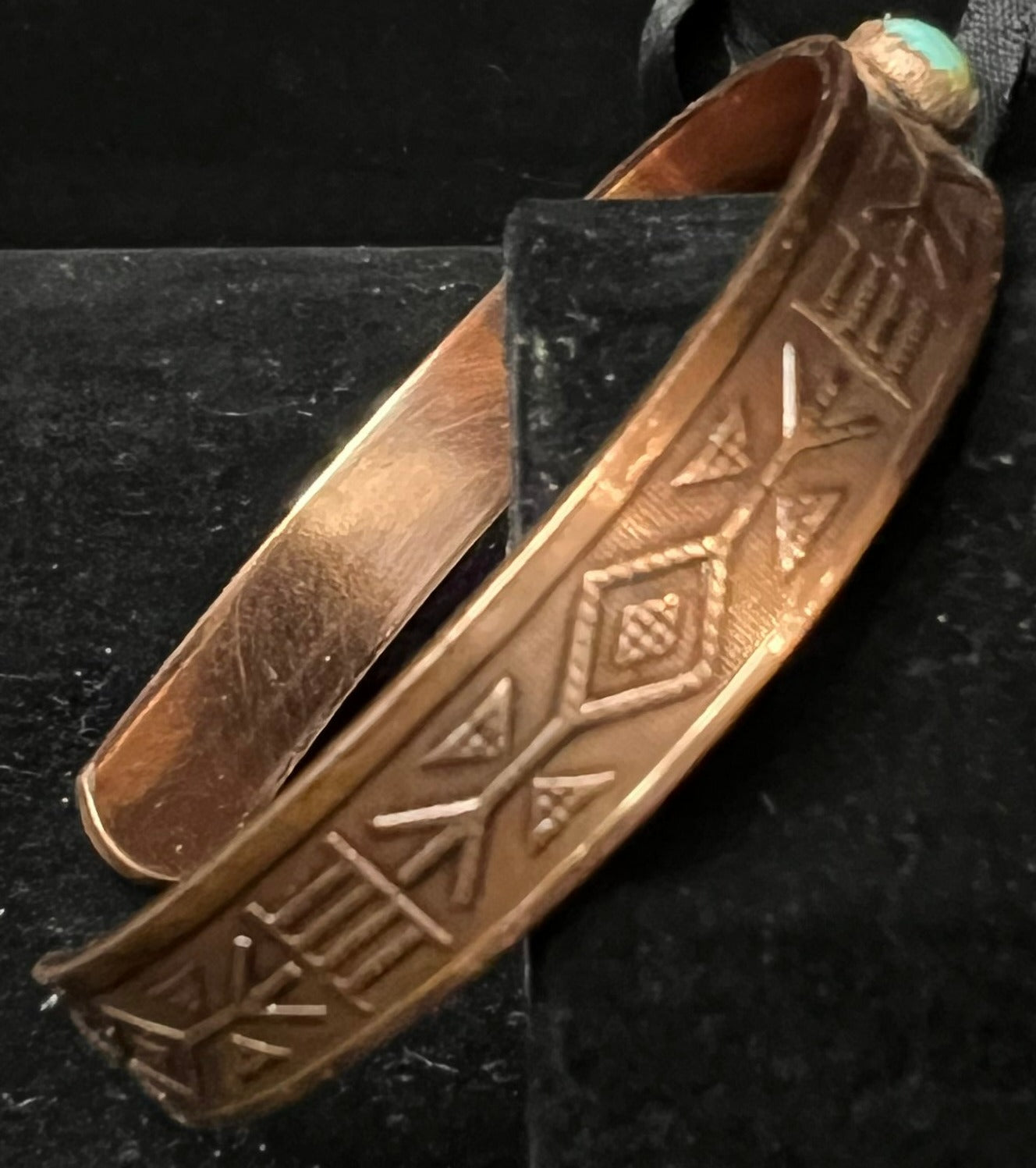 SW Pattern Copper Bracelet w Turquoise Stone
