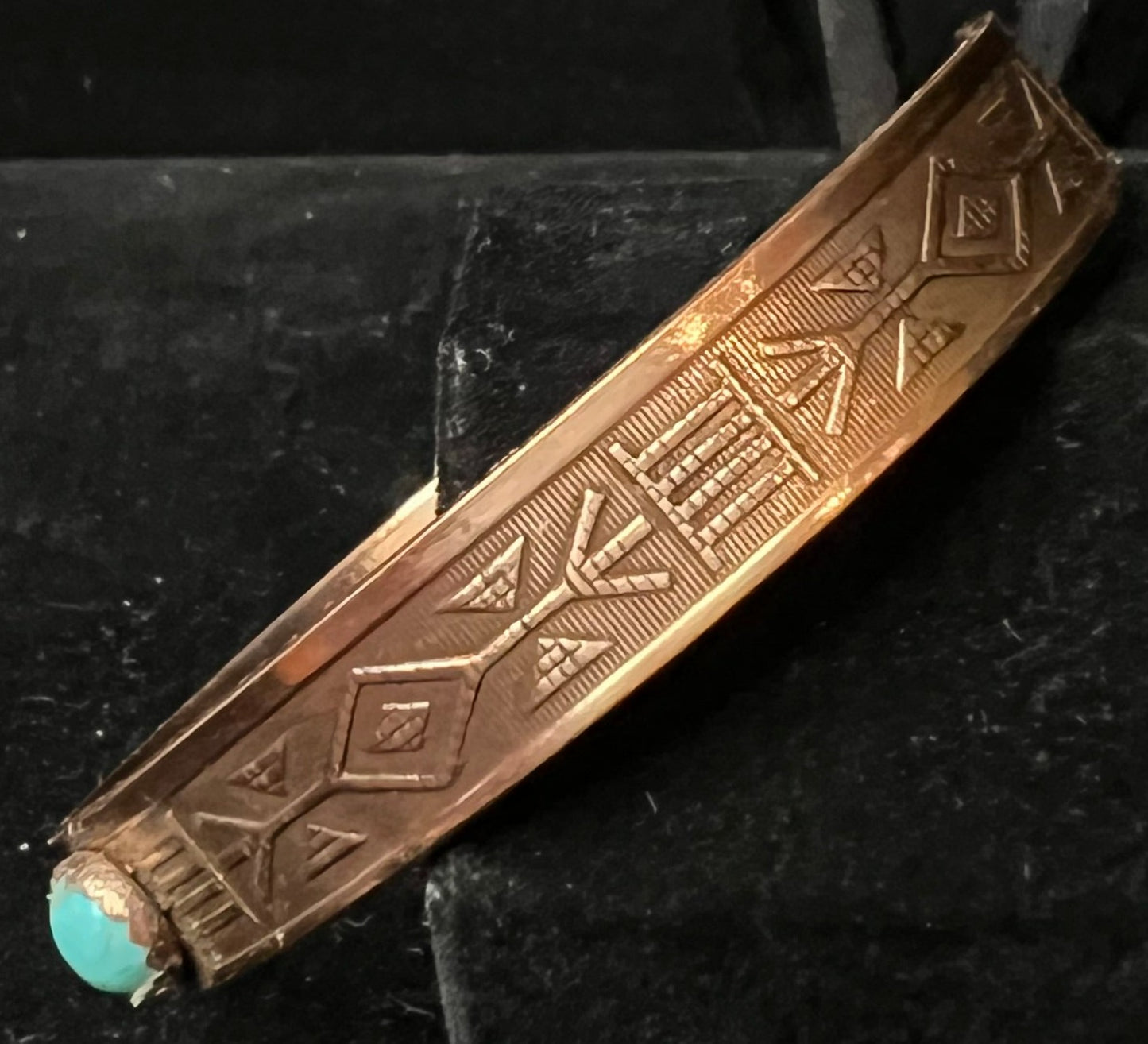 SW Pattern Copper Bracelet w Turquoise Stone