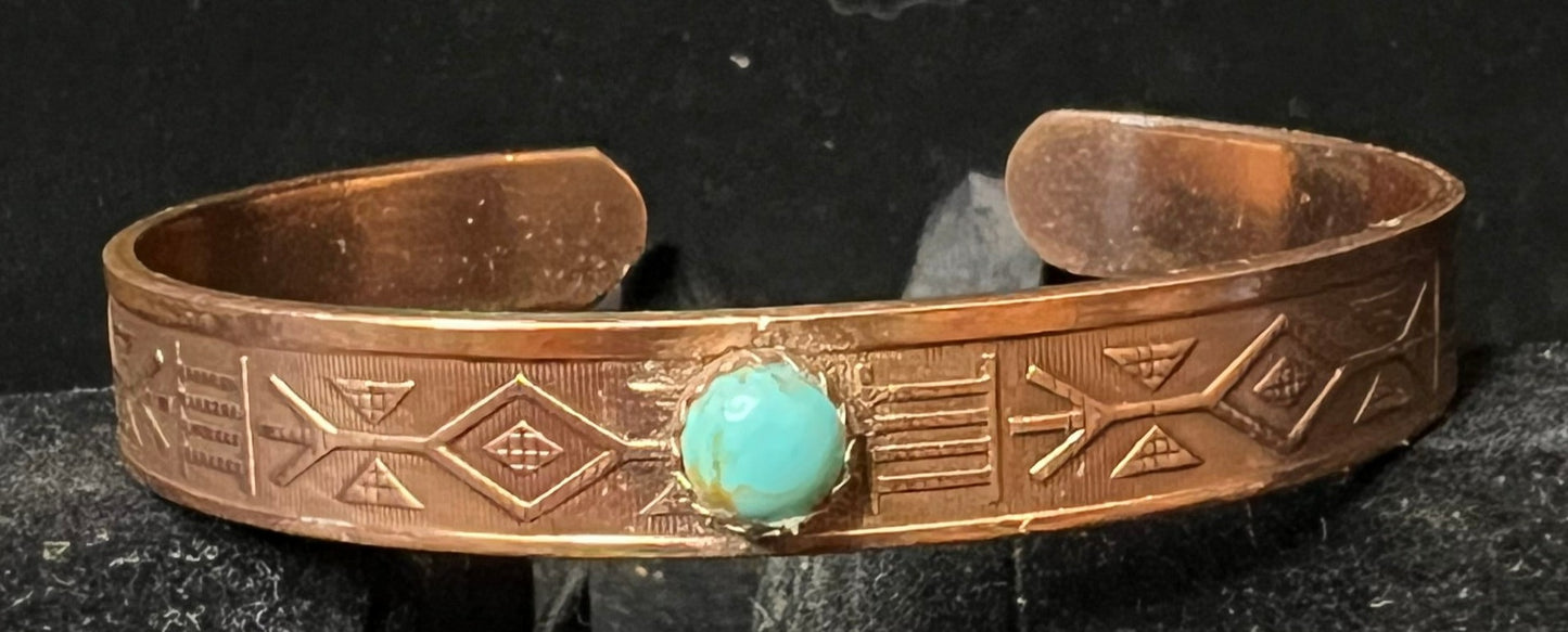 SW Pattern Copper Bracelet w Turquoise Stone
