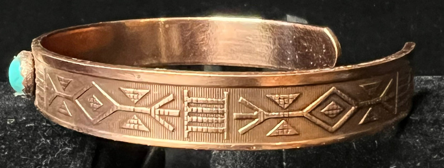 SW Pattern Copper Bracelet w Turquoise Stone