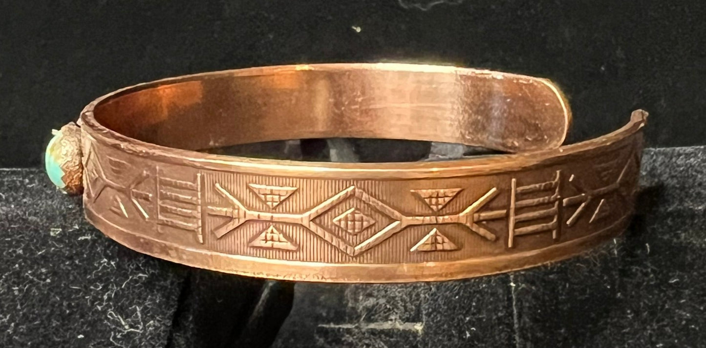 SW Pattern Copper Bracelet w Turquoise Stone